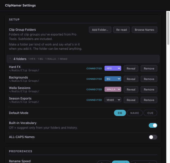 Settings — Setup
