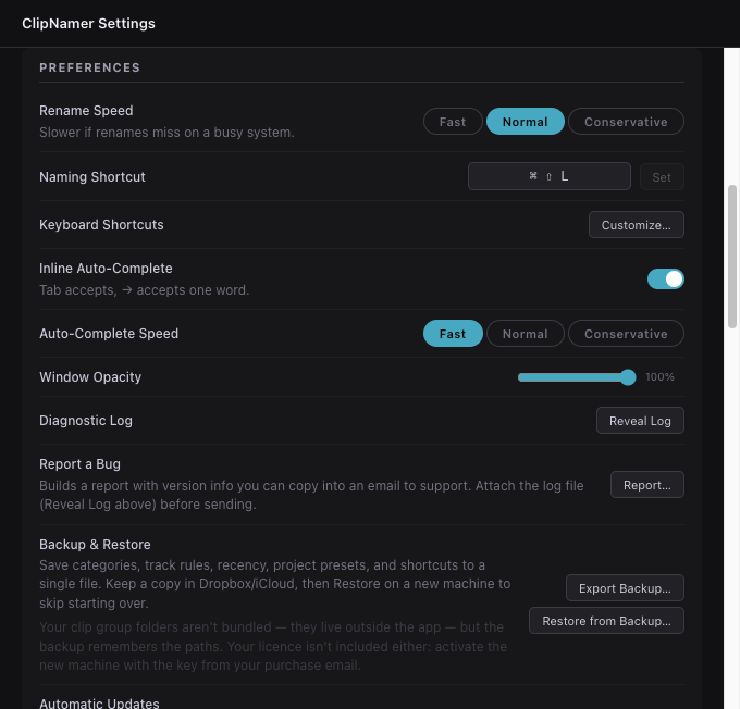 Settings — Preferences