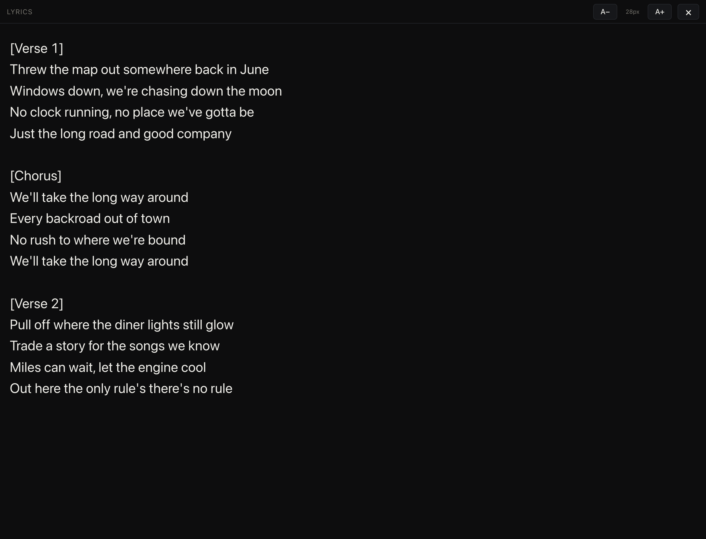 Lyrics in full-screen view