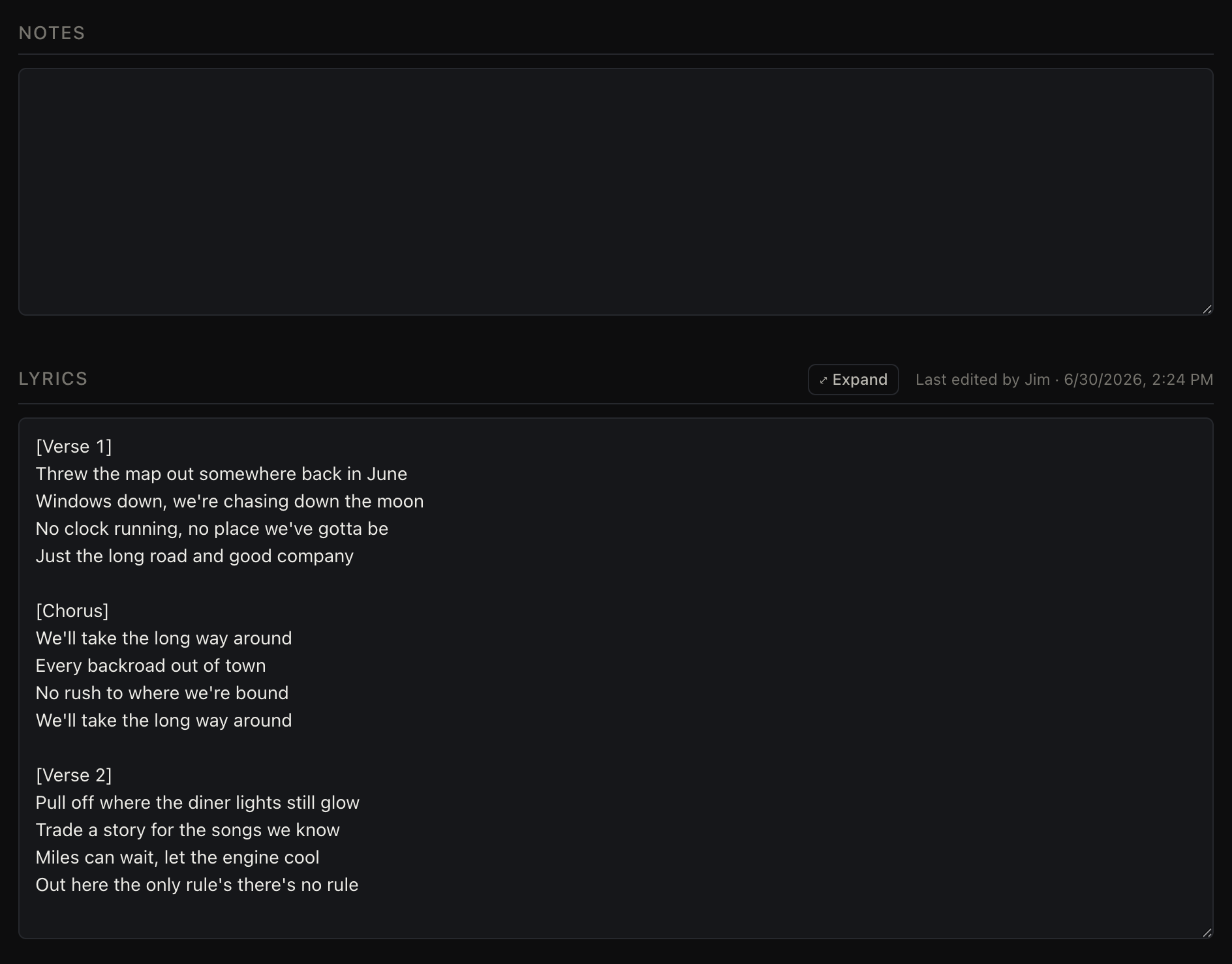 Lyrics and tabs for a song
