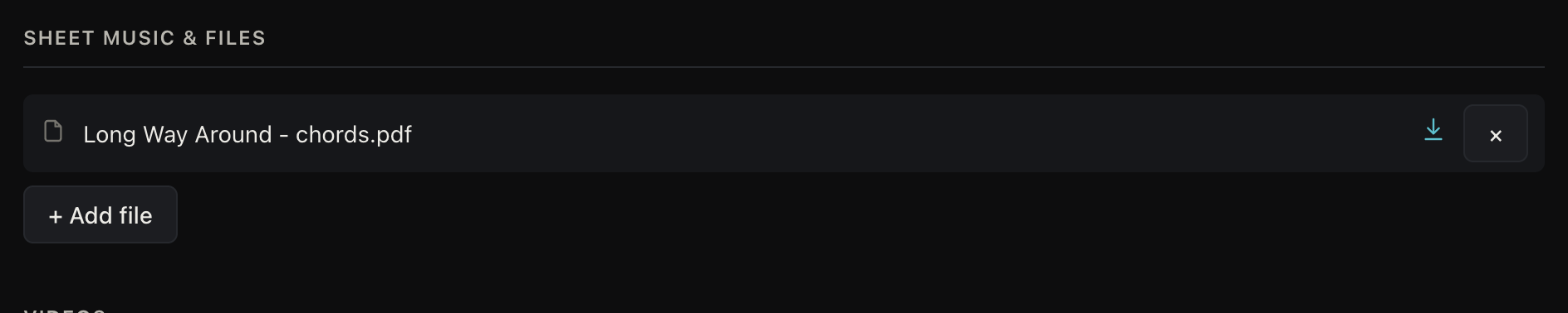 Lyrics, tabs, and files for a song