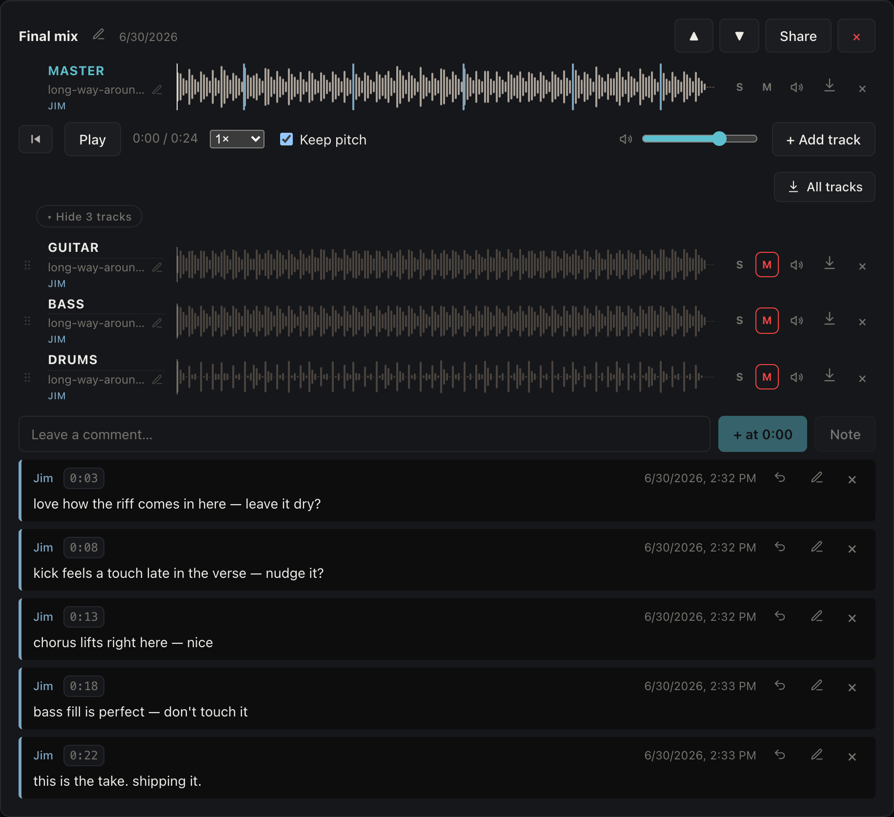 Versions and tracks in TrackRoom